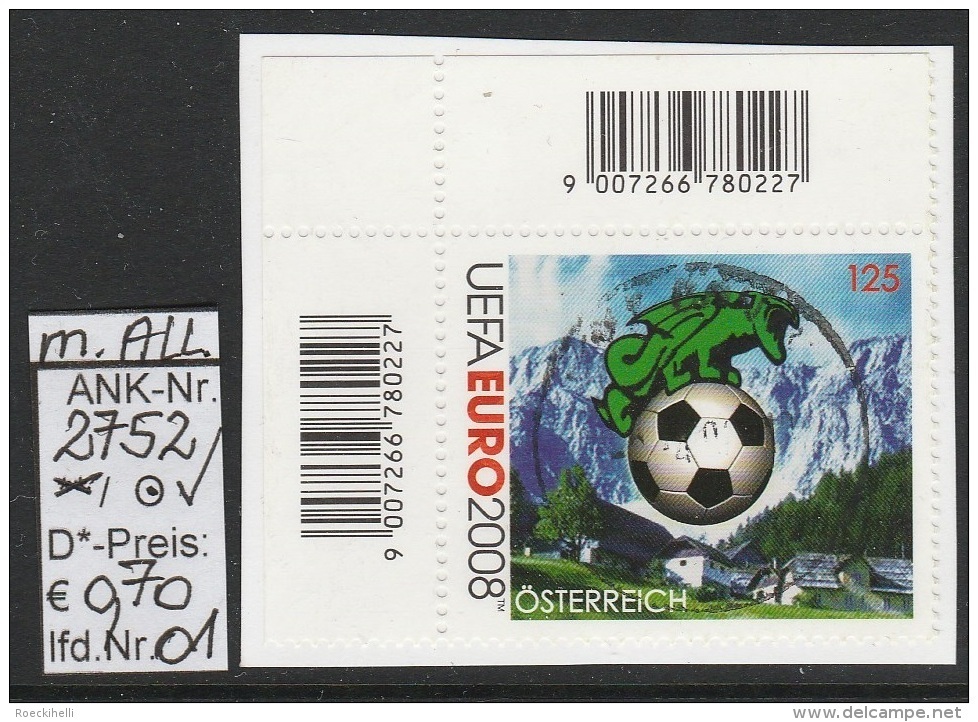 2.4.2008 - SM "UEFA EURO 2008 - Lindwurm"  - O Gestempelt Mit Allongen Auf Briefstück - Siehe Scan (2752o 01 M.A. ABs) - Gebraucht