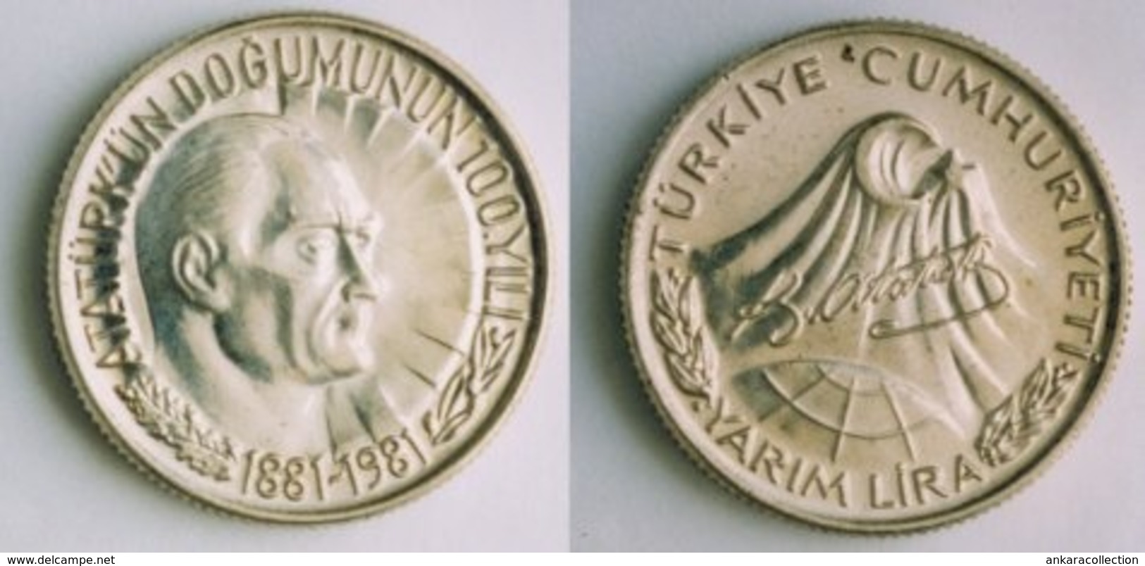 AC - BIRTH CENTENARY OF MUSTAFA KEMAL ATATURK 1/2 LIRA COMMEMORATIVE SILVER COIN TURKEY 1981 - Turquie