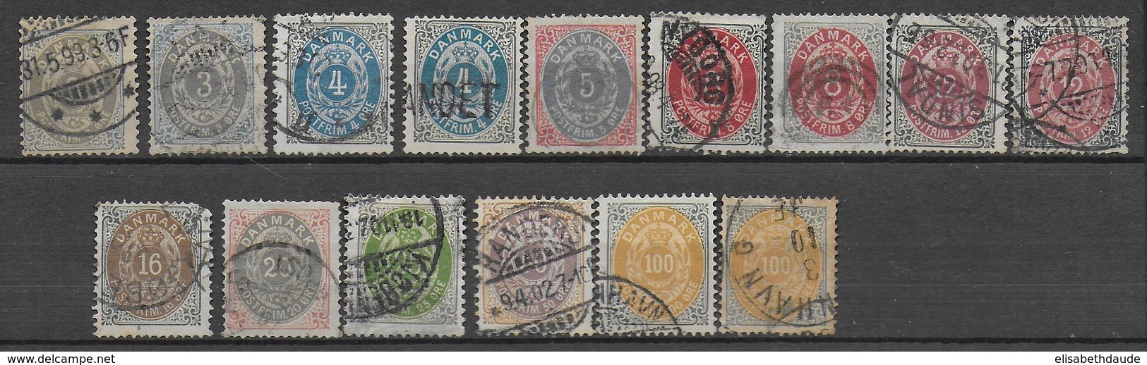 DANEMARK - 1875 - YVERT N° 22/29 A+B  OBLITERES (MANQUENT 26 (B) + 27 (B) + 28(B)) - COTE = 290 EUR. - Gebruikt