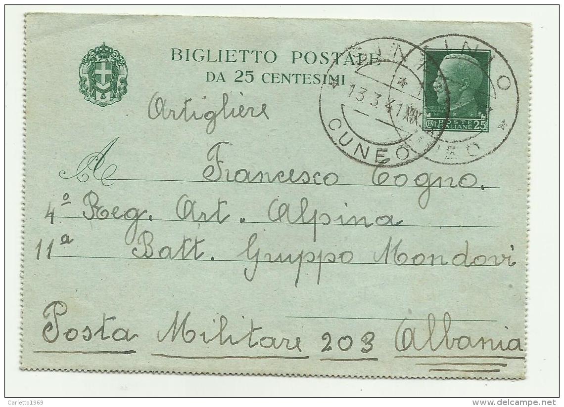 BIGLIETTO POSTALE DA 25 CENTESIMI 1941 - Marcofilie