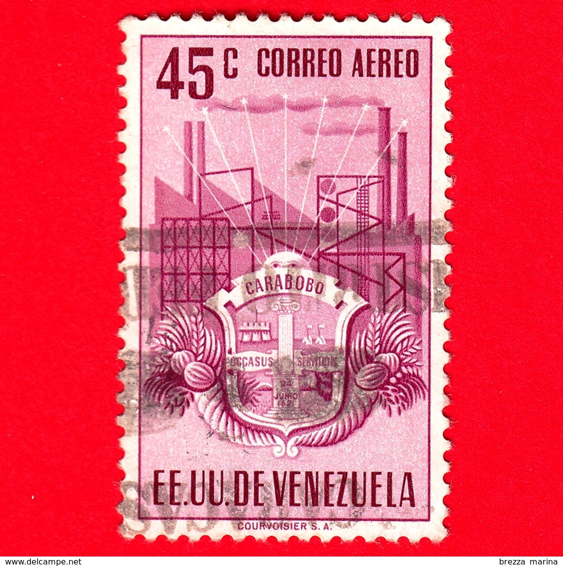 VENEZUELA - Usato - 1951 - Stemma Dello Stato Di Carabobo - Arms - 45 - P. Aerea - Venezuela