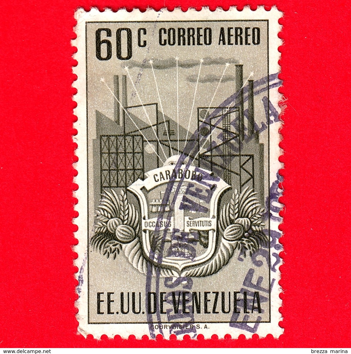 VENEZUELA - Usato - 1951 - Stemma Dello Stato Di Carabobo - Arms - 60 - P. Aerea - Venezuela