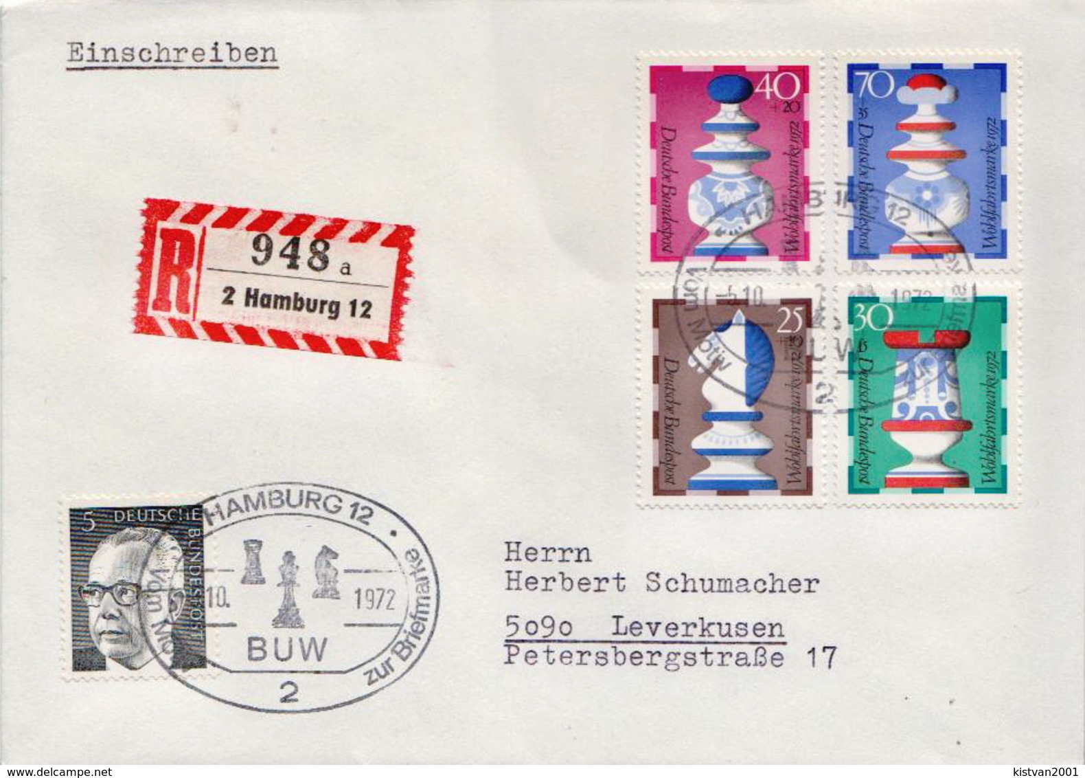 Postal History Cover: Germany Chess Set On Registered Cover - Schaken