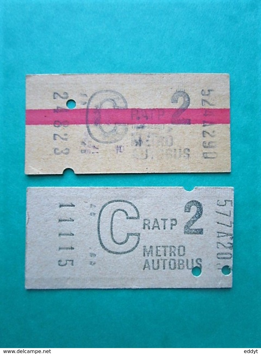 2 ANCIENS TICKETS RATP Métro Ou Autobus PARIS " C " - Tarif Réduit / 2° Classe - 1973 - TBE - Monde