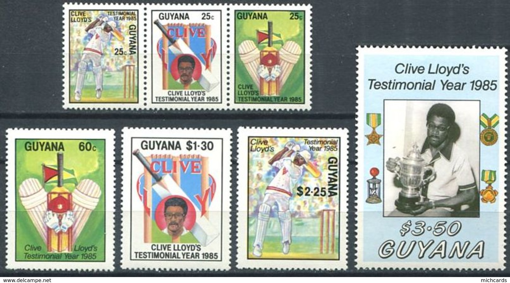 239 GUYANA (Guyane) 1985 - Yvert 1293/99 - Cricket Joueur En Action - Neuf **(MNH) Sans Trace De Charniere - Guyane (1966-...)