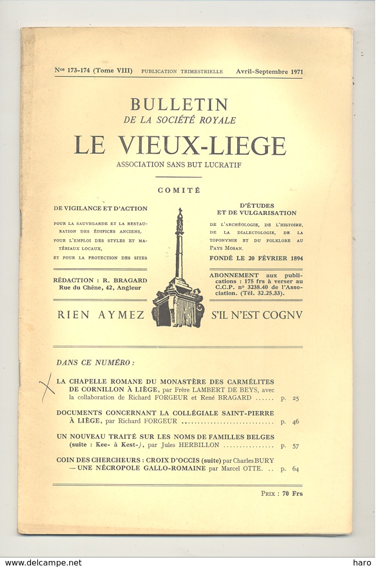 Bulletin Le Vieux Liège  N°173 - 174 / 1971 -  Liège ,Cornillon,- Croix  Aubel (2 ) Et Anthisnes .Détails, Voir Sommaire - België