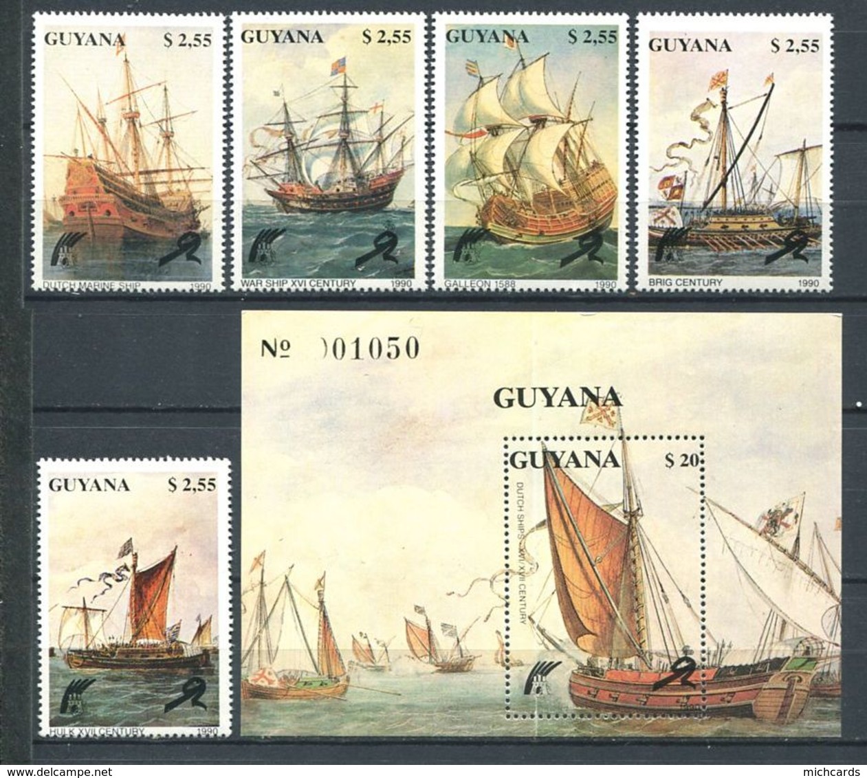 239 GUYANA (Guyane) 1990 - Yvert 2359/63 BF 59 - Bateau Guerre Voilier - Neuf **(MNH) Sans Trace De Charniere - Guyane (1966-...)