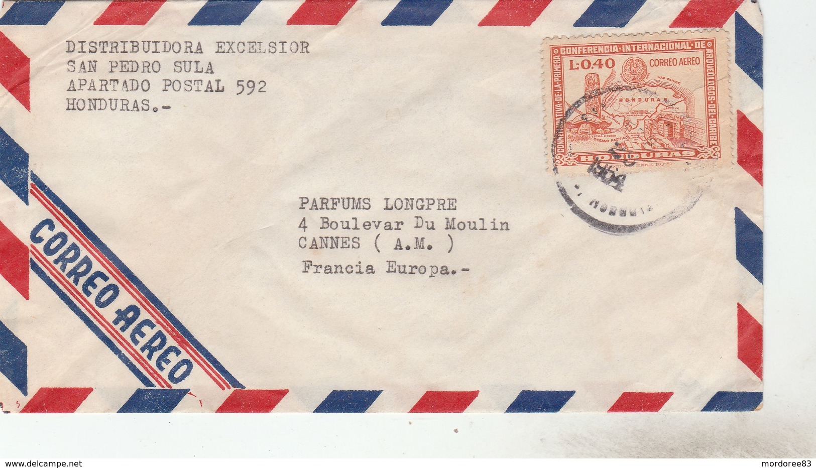 HONDURAS - YT PA156 SEUL SUR LETTRE SAN PEDRO 1964 POUR FRANCE CANNES - Honduras