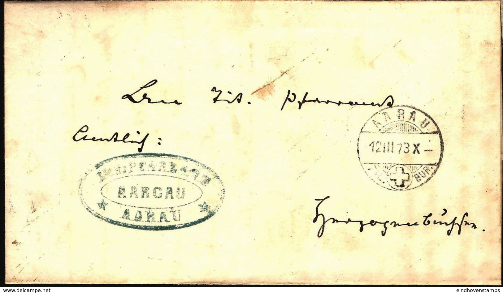 Schweiz, Aarau - Heiligenbuchsee -1873 12 März, Vollständiger Brief - Marcofilie