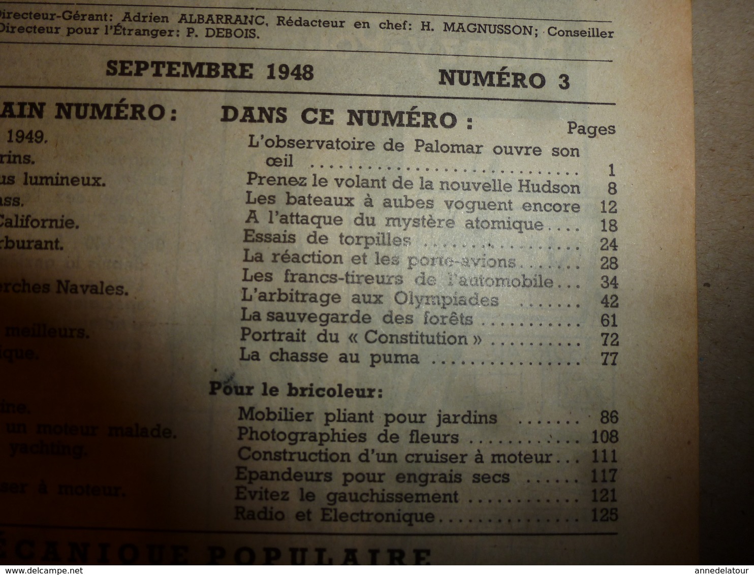 1948 MÉCANIQUE POPULAIRE:Automobile Hudson;Sauvegarde Des Forêts; L'avion CONSTITUTION;Chasse Au Puma;Cruiser-moteur;etc - Other & Unclassified