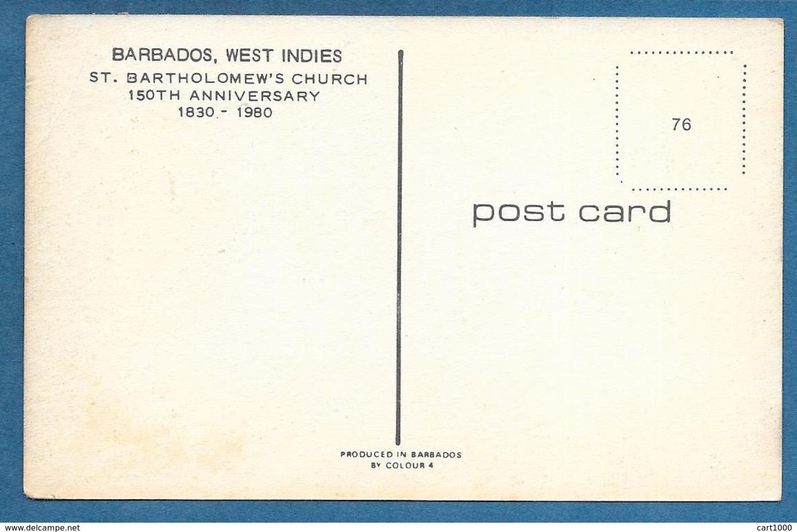 BARBADOS WEST INDIES ST. BARTHOLOMEW'S CHURCH 150TH ANNIVERSARY UNUSED - Barbados