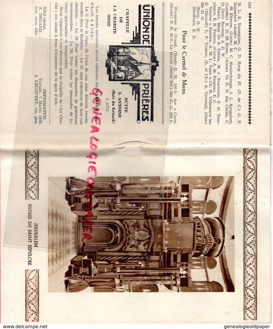 BELGIQUE- ATH- HAINAUT- RARE BULLETIN MENSUEL LA CHARITE -OEUVRE DES PAINS DE SAINT ANTOINE DE PADOUE-1938 - Documents Historiques