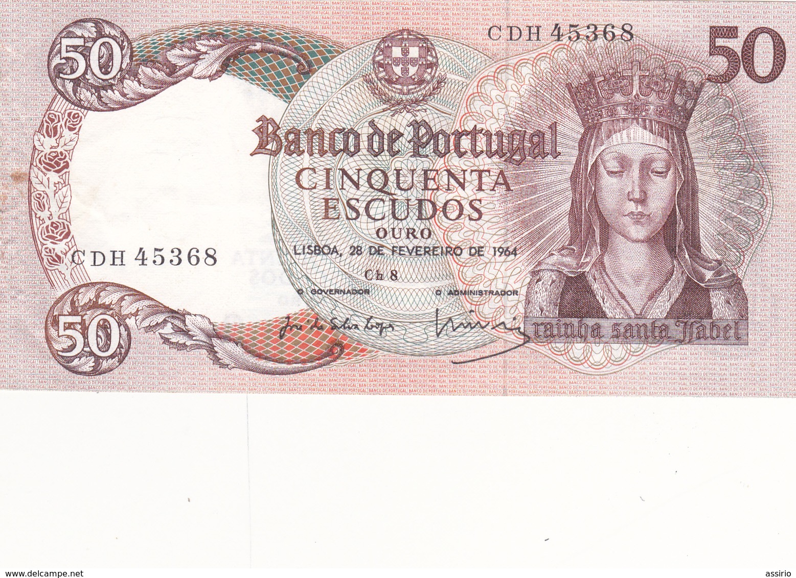 Portugal  -Nota De 50 Escudos Rainha Santa Isabel 28 -2-1964  -letras CDH - Portugal