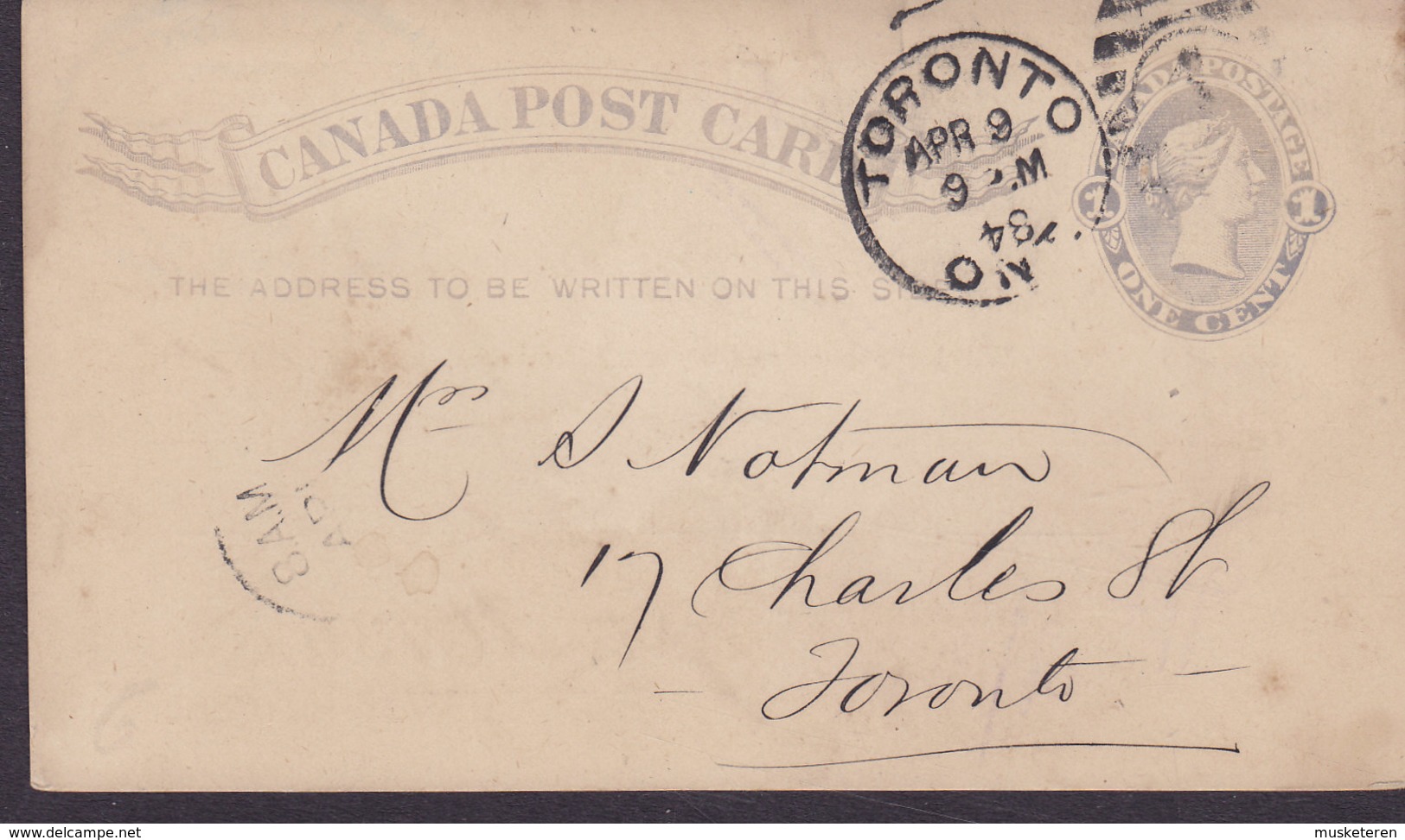 Canada Postal Stationery Ganzsache Entier 1c. Victoria PRIVATE Print GENERAL EXPRESS OFFICE, TORONTO 1884 (2 Scans) - 1860-1899 Règne De Victoria