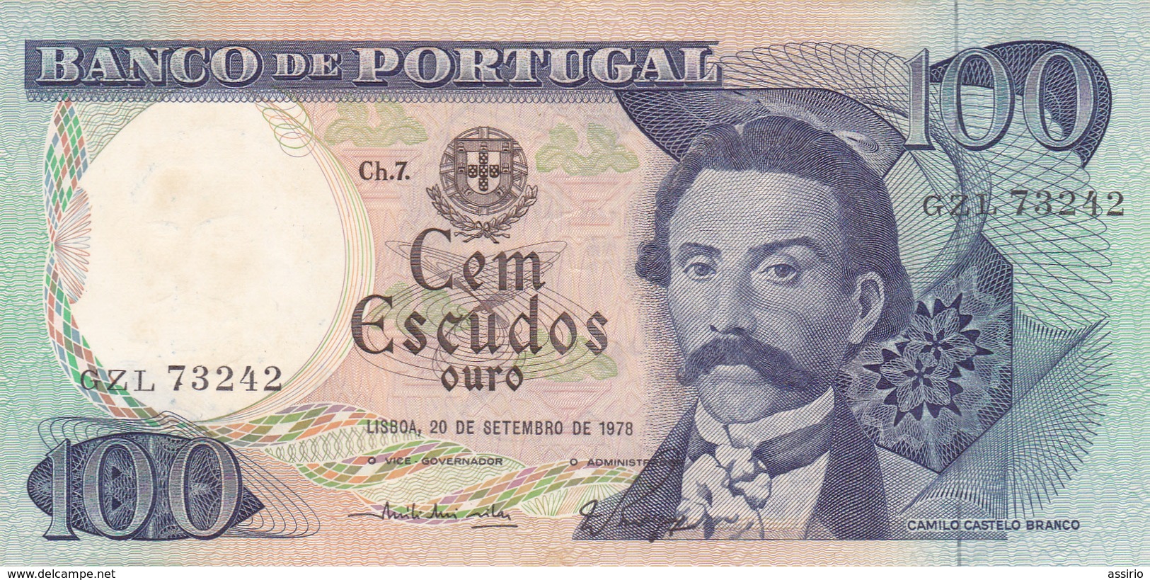 Portugal -nota -100 Escudos -Camilo Castelo Branco-20-9-1978 - Portugal