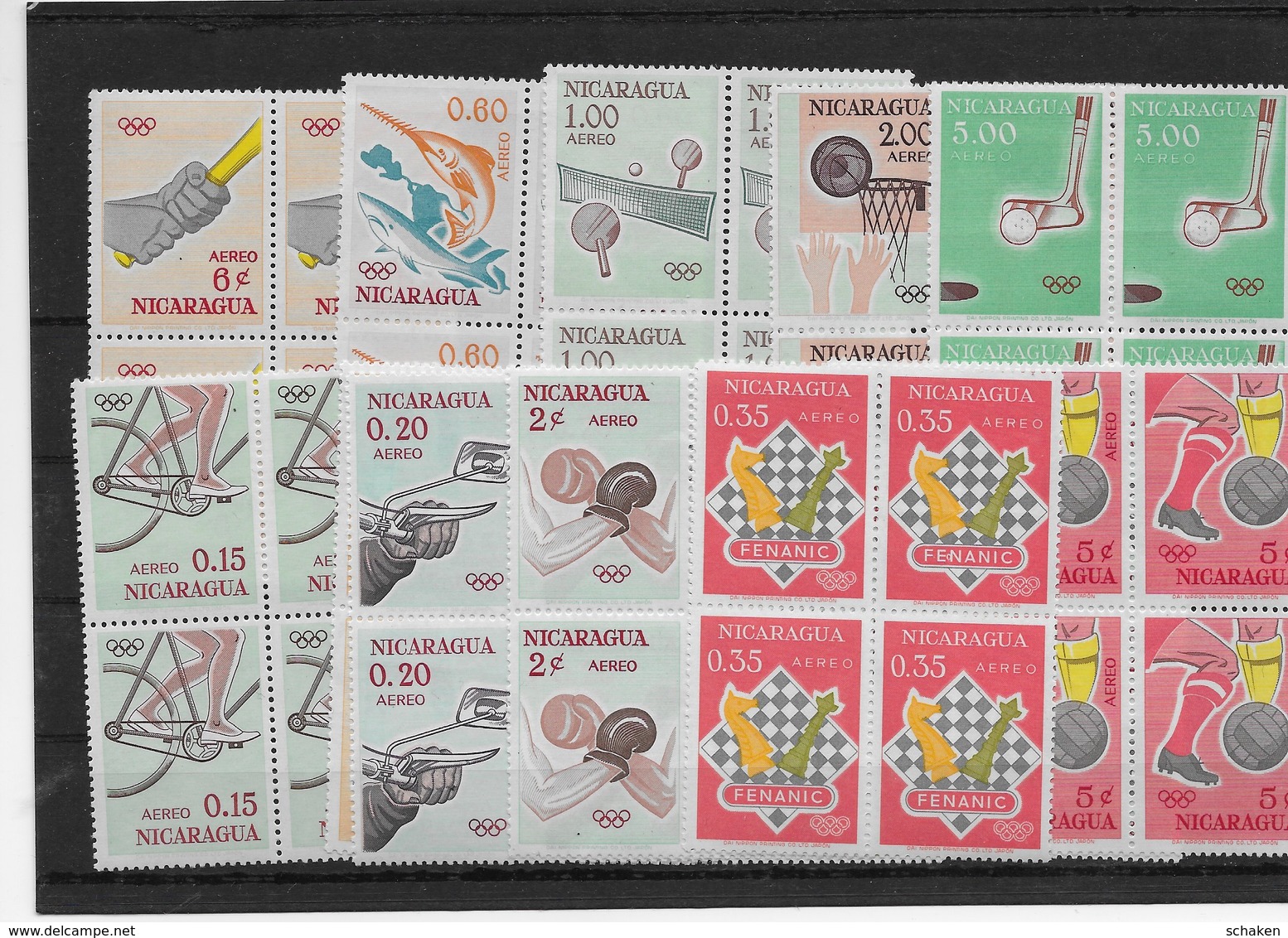 Nicaragua 1963; Chess Schaken; Golf Full Set In Blocs Of 4 - Nicaragua