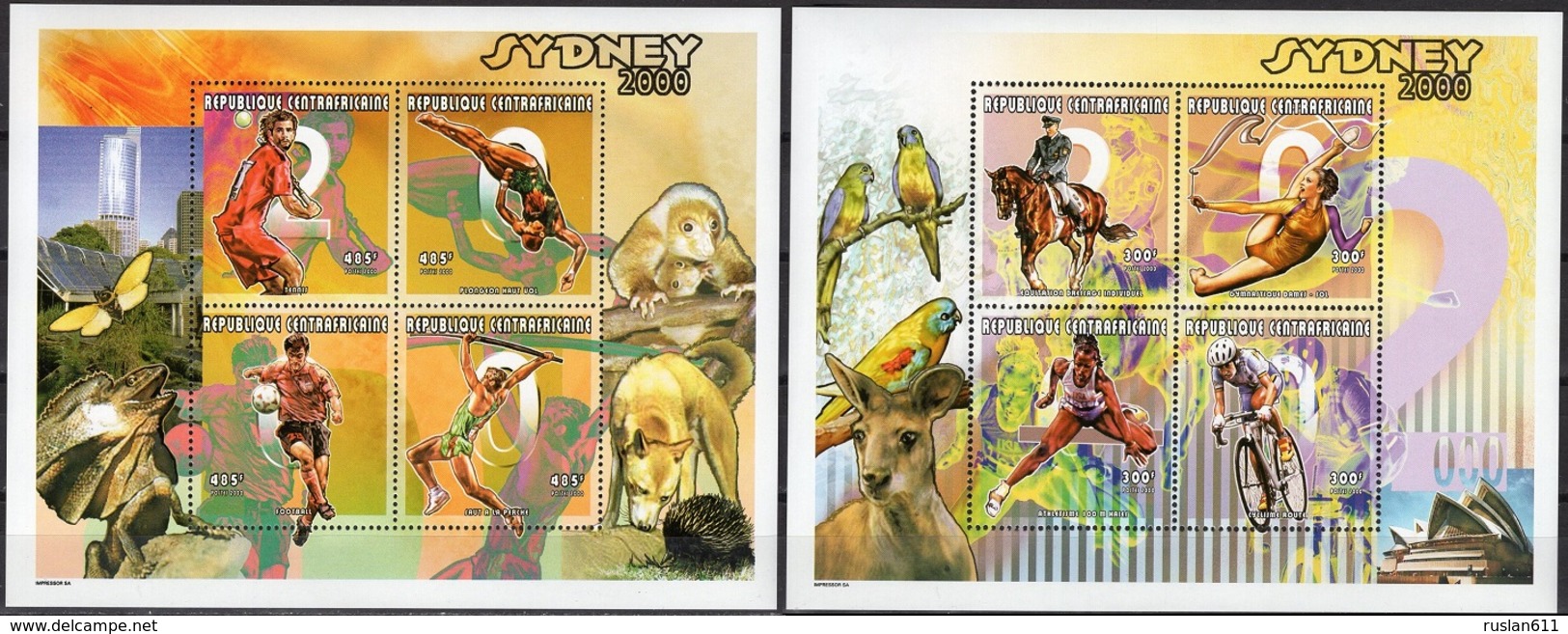 Soccer Football Central Africa Centrafricaine 2000 2 KB 2533/40 Olympic Games Sydney MNH ** - Unused Stamps