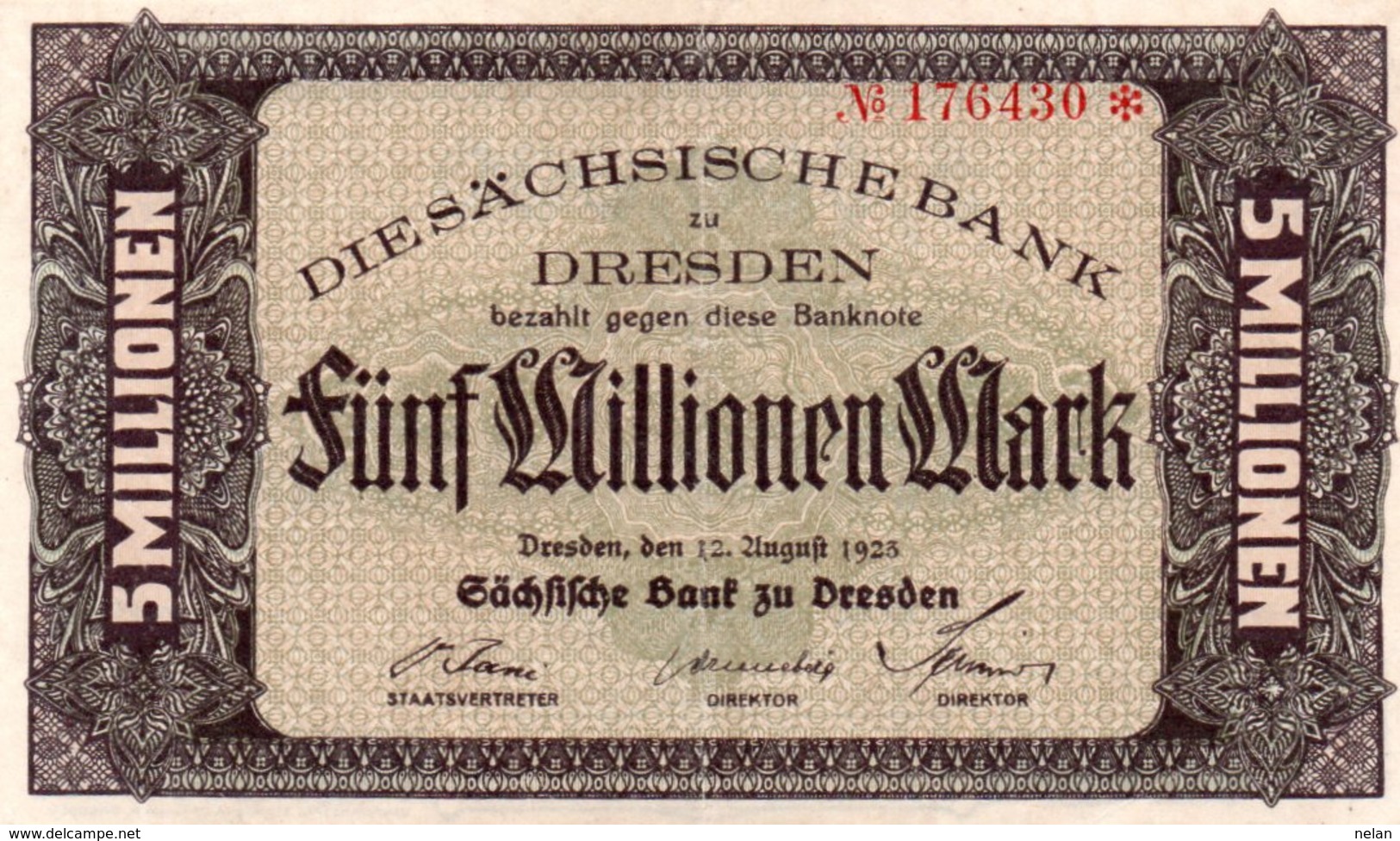 GERMANIA 5 MILLIONEN MARK 1923-DIE SACHSISCHE BANK- XF - [13] Bundeskassenschein