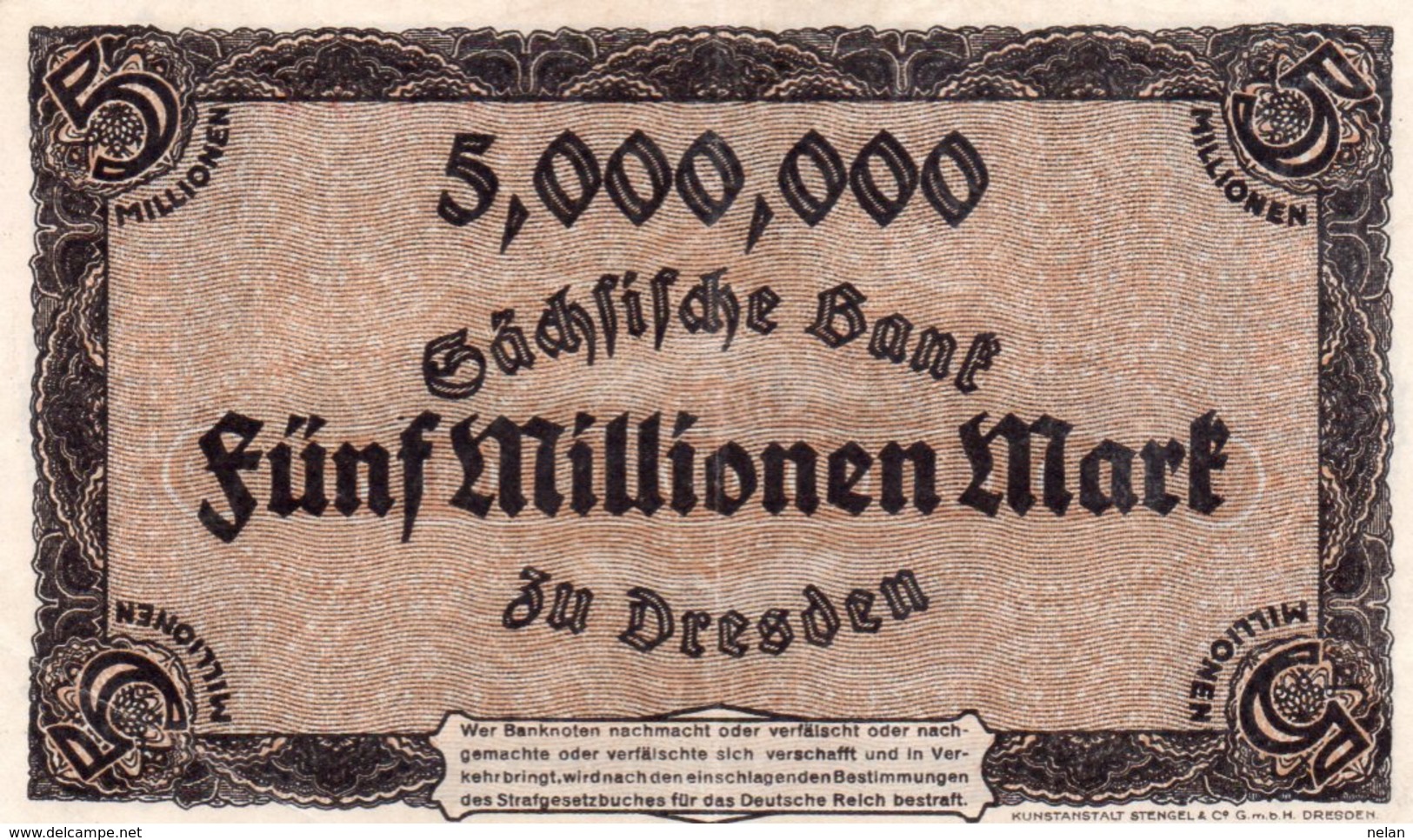 GERMANIA 5 MILLIONEN MARK 1923-DIE SACHSISCHE BANK- XF - [13] Bundeskassenschein