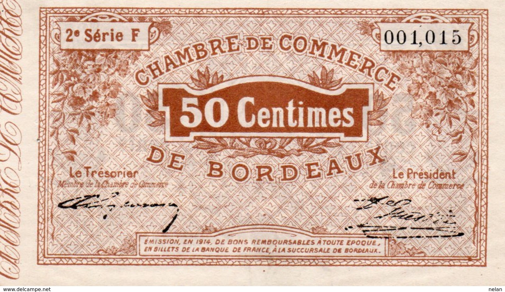 FRANCIA -0,50 CENTIMES 1914-CHAMBRE DE COMMERCE DE BORDEAUX-UNC - Camera Di Commercio