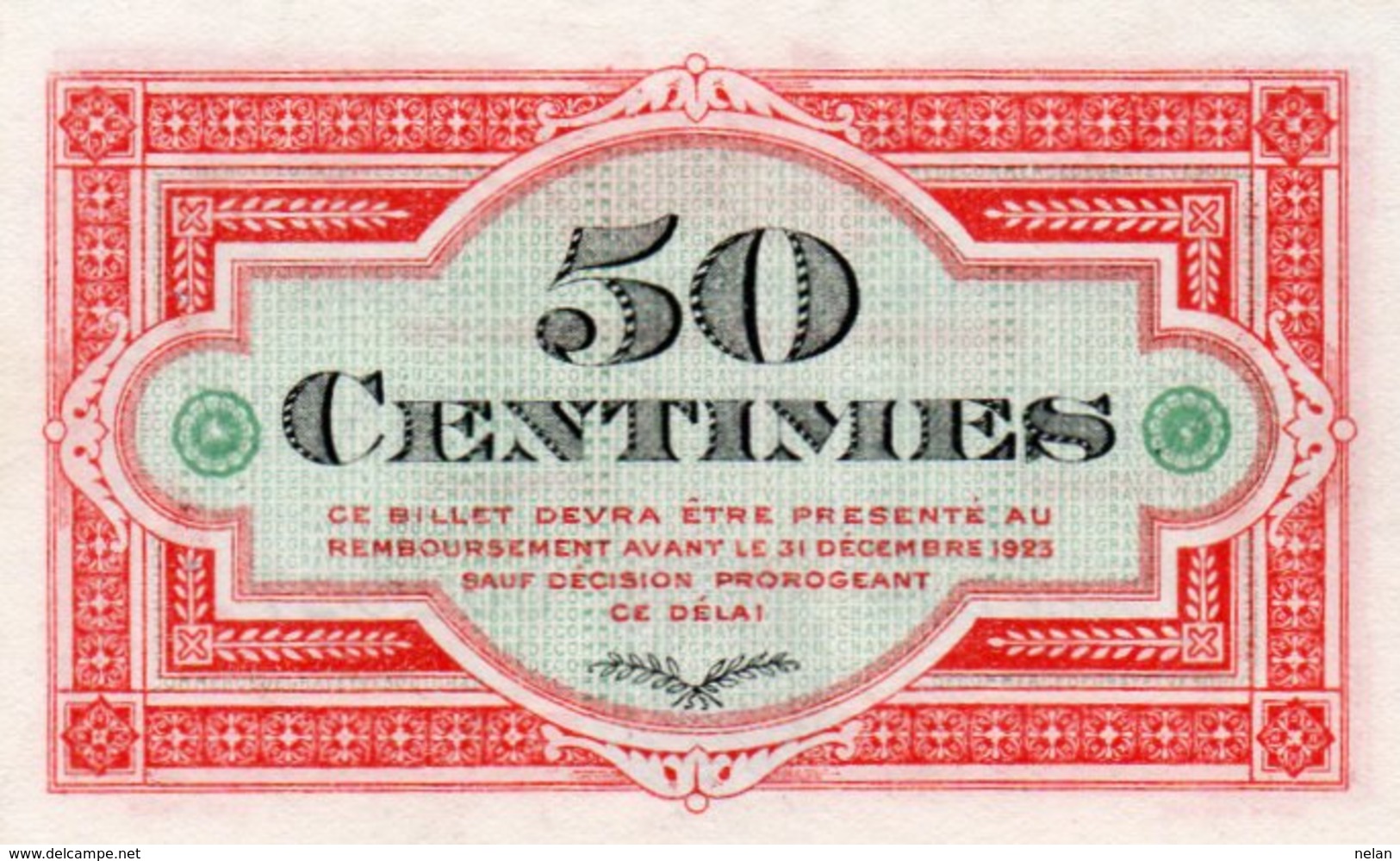 FRANCIA -0,50 CENTIMES 1920-CHAMBRE DE COMMERCE DE GRAY&VESOUL-UNC - Chamber Of Commerce