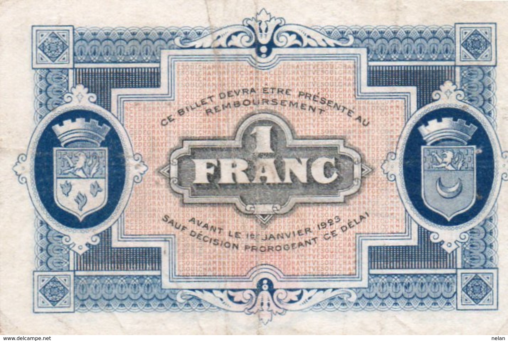 FRANCIA -1 FRANC-1919--CHAMBRE DE COMMERCE DE GRAY&VESOUL - Camera Di Commercio