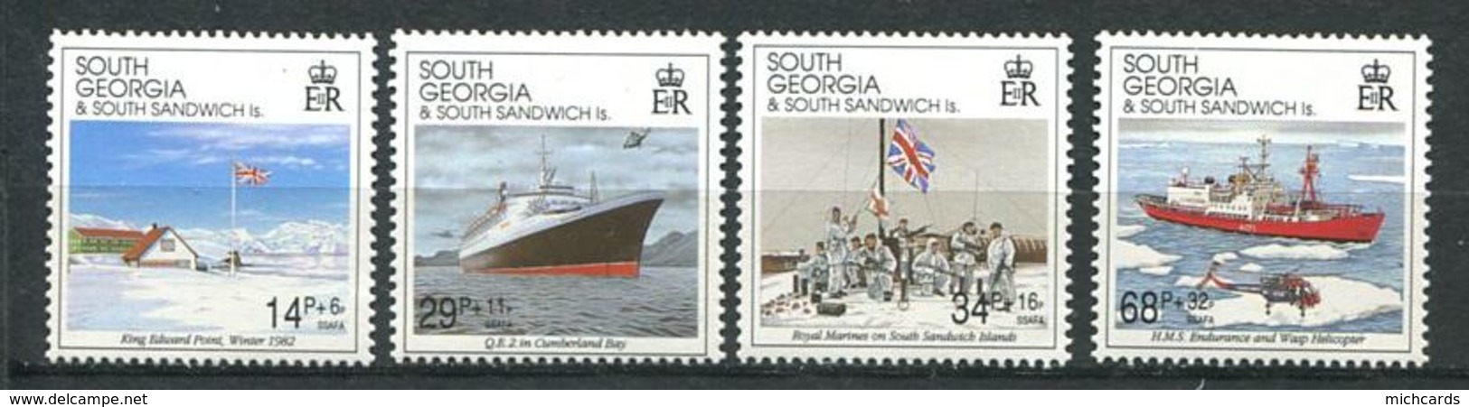 239 SUD GEORGIE 1992 - Yvert 223/26 - Bateau Helicoptere Drapeau - Neuf **(MNH) Sans Trace De Charniere - Géorgie Du Sud