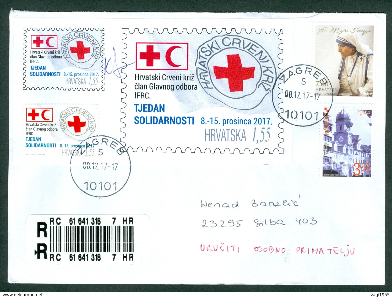 Croatia 2017 FDC Red Cross Solidarity Mother Teresa Proof Signature Of The Stamp's Author Recommended  Letter Cover - Kroatien