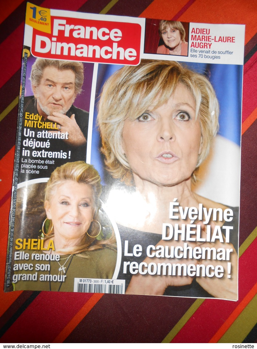 2017 FRANCE DIMANCHE  N° 3695  Avec SHEILA , EDDY MITCHELL, Charl. GAINSBOURG, CRISTINA CORDULA... ...... - Gente