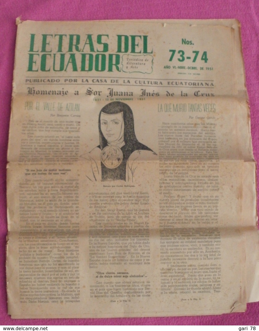 LETRAS DEL ECUADOR N° 73-74 Novembre-décembre 1951 - [1] Hasta 1980