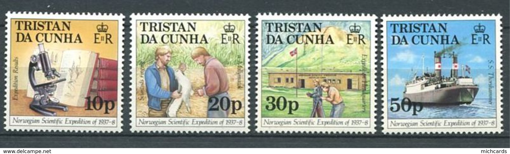 239 TRISTAN DA CUNHA 1987 - Yvert 410/13 - Microscope Oiseau Bateau - Neuf **(MNH) Sans Trace De Charniere - Tristan Da Cunha