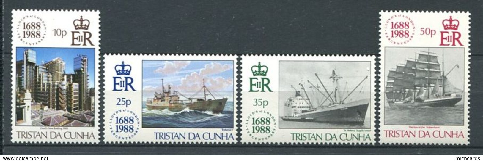 239 TRISTAN DA CUNHA 1988 - Yvert 432/35 - Lloyd Bateau Voilier - Neuf **(MNH) Sans Trace De Charniere - Tristan Da Cunha