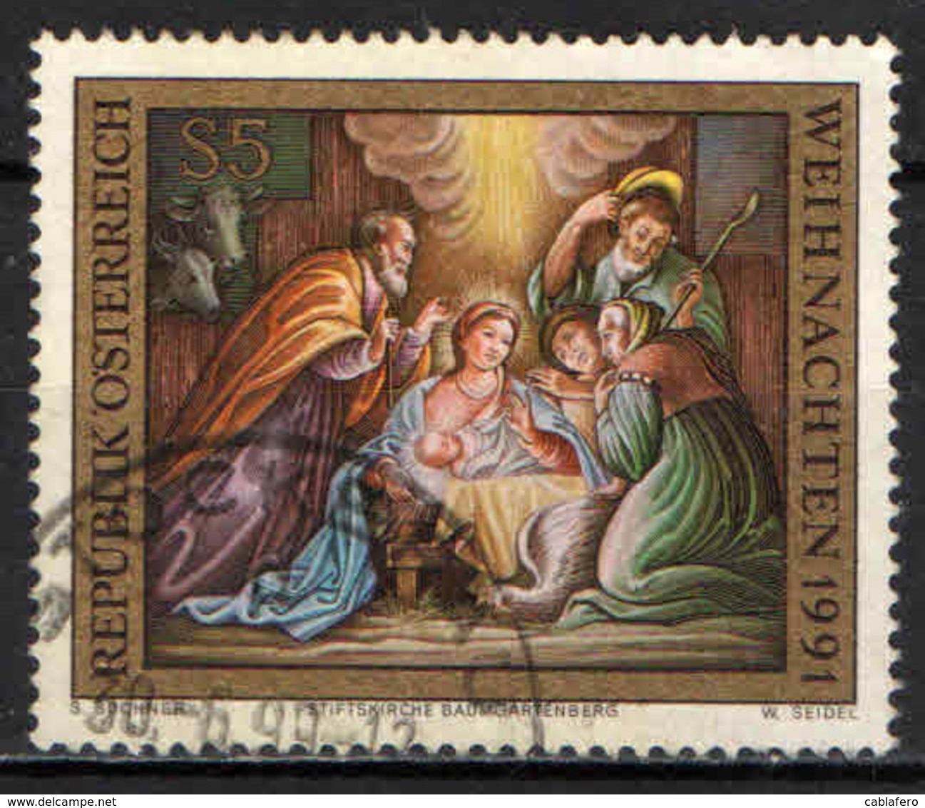 AUSTRIA - 1991 - NATALE: AFFRESCO DELLA CHIESA PARROCCHIALE DI BAUMGARTENBERG - USATO - Usati