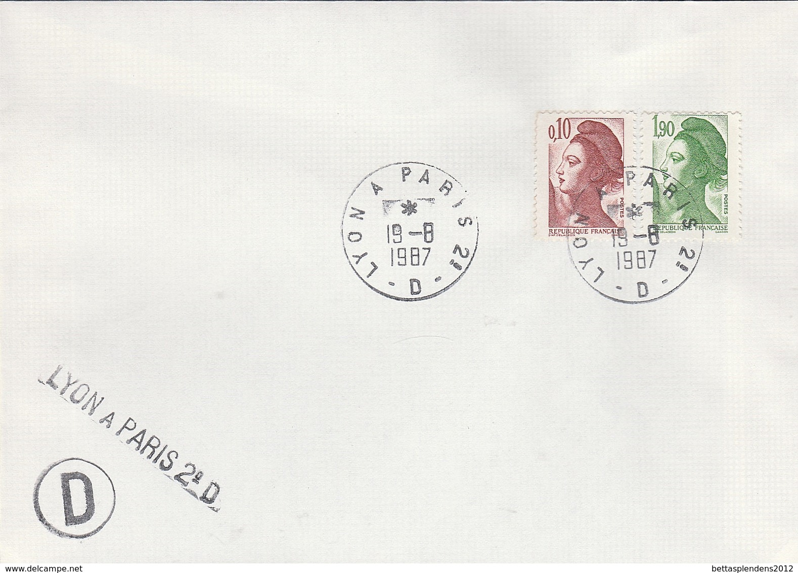 LSC 1987 - Cachet  LYON  A  PARIS  D  Et Griffe LYON A PARIS 2°D - Railway Post