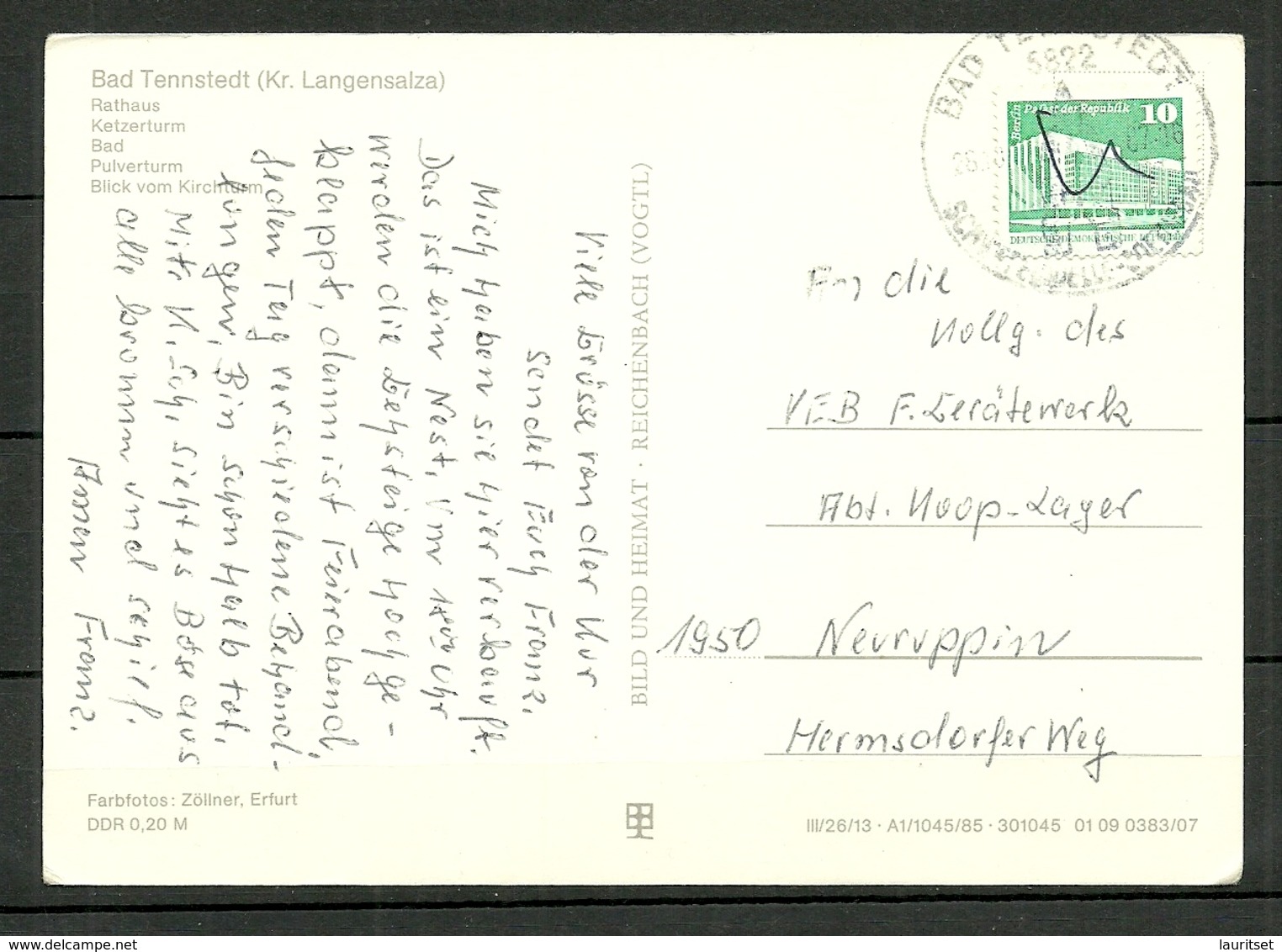 Ansichtskarte DDR 1985 BAD TENNSTEDT Gesendet 1990 Mit Briefmarke - Bad Tennstedt