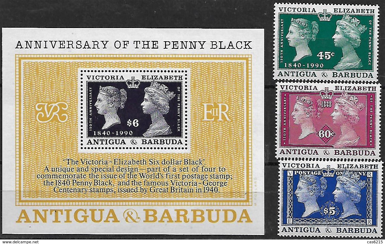 Antigua & Barbuda 1990 150 Anniv Création Du 1 Er Timbre Poste, 3 Val MNH + 1 SS Mnh - Antigua Y Barbuda (1981-...)