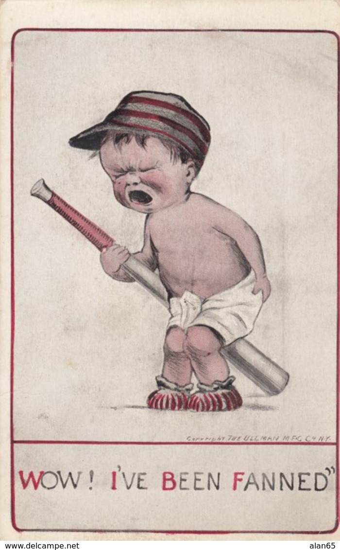 Baseball Kidlets Series 195, 'Ive Been Fanned' Boy In Diaper With Bat Cries, Humor, 1900s Vintage Postcard - Baseball