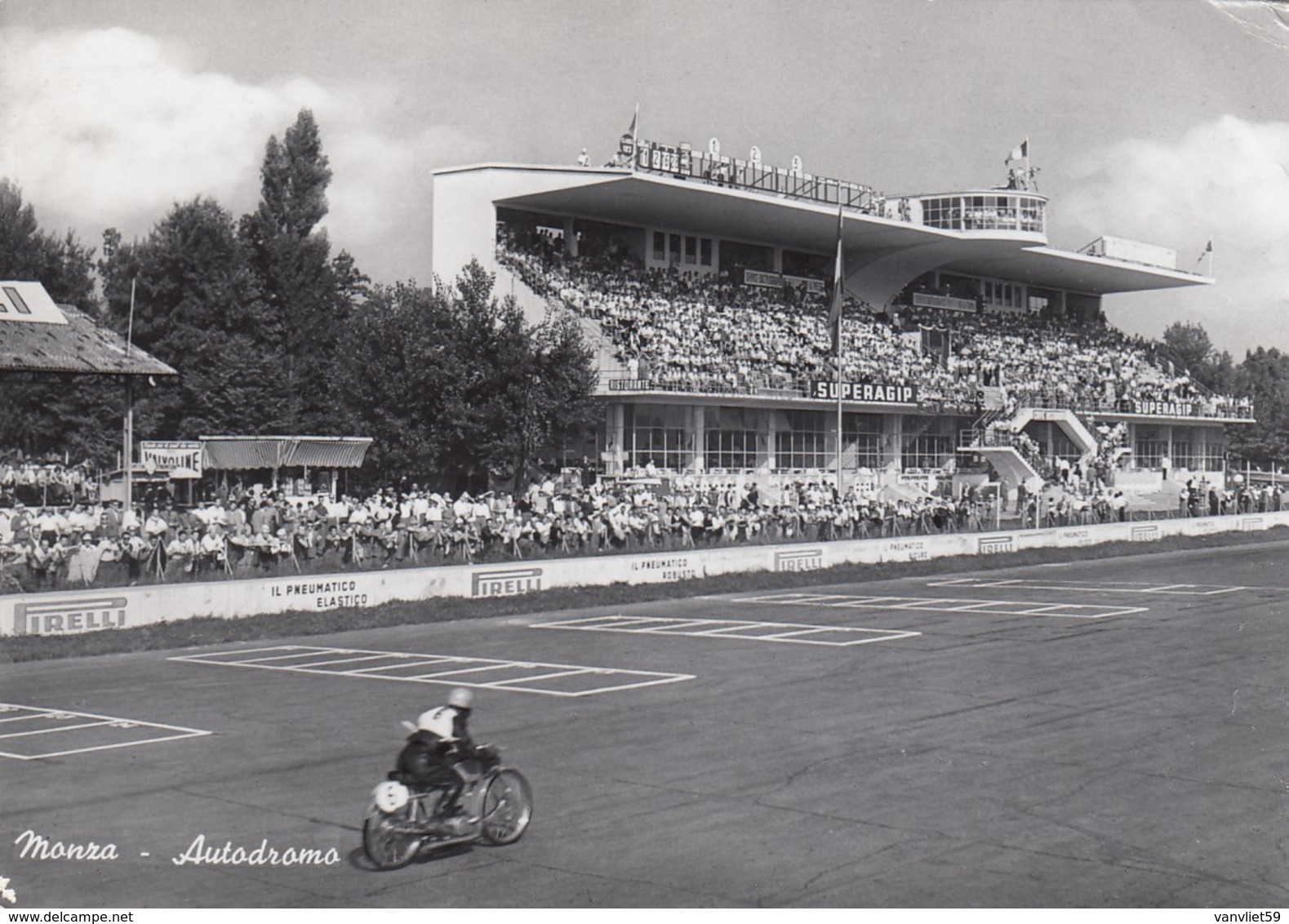 MONZA-AUTODROMO DI MONZA-GARA MOTOCICLISTICA-CARTOLINA VERA FOTOGRAFIA- VIAGGIATA IL 24-9-1956 - Monza