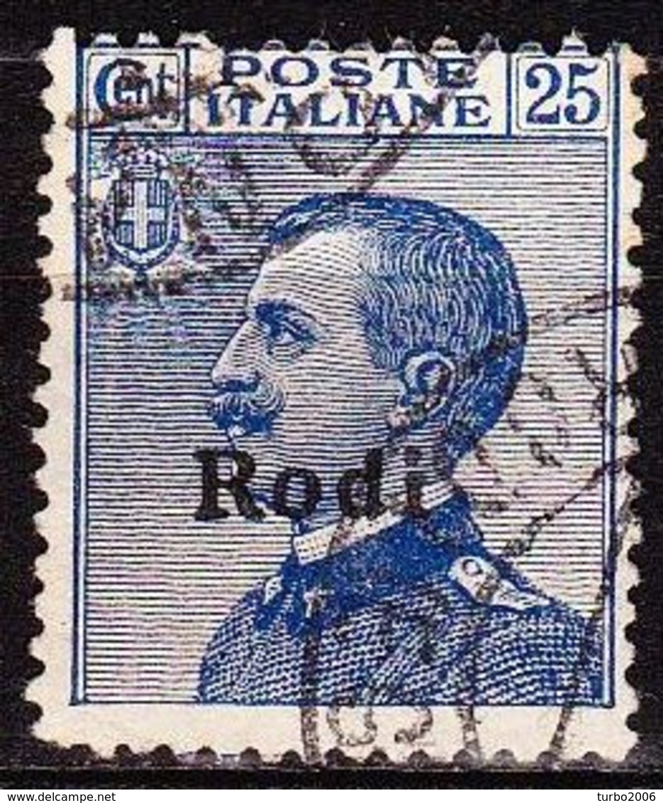 DODECANESE 1912 Stamp Of Italy 25 Ct. Blue With Black Overprint RODI  Vl. 5 - Dodecaneso