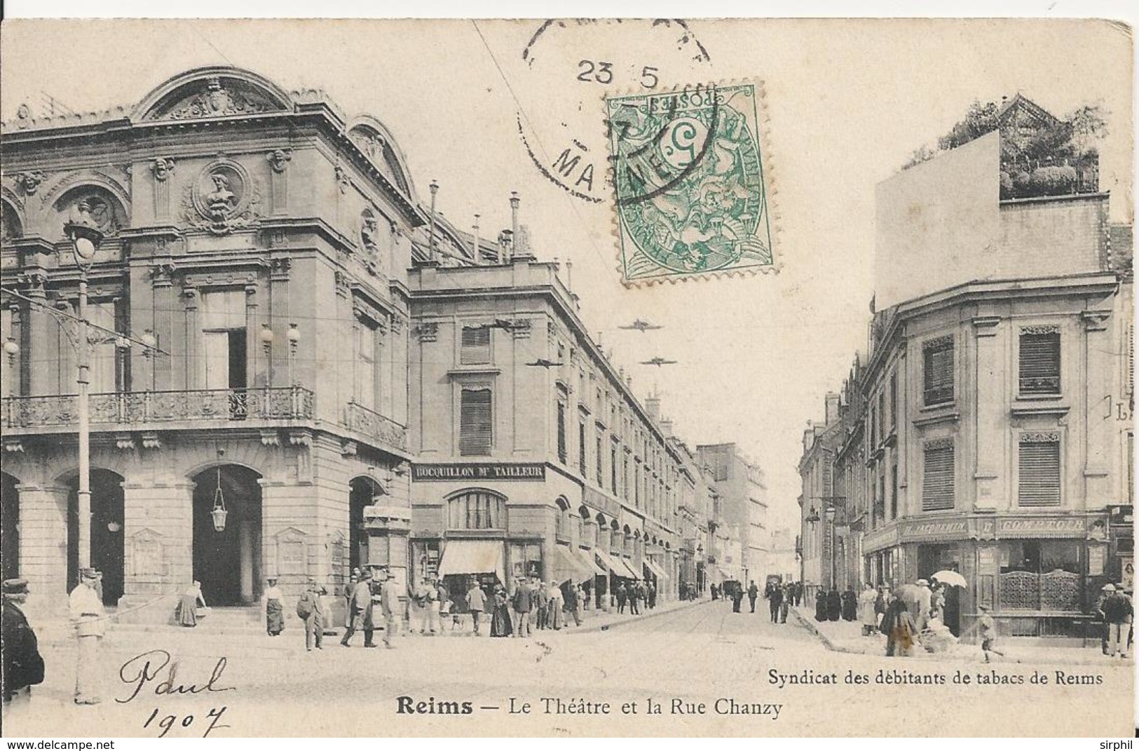 Carte Postale Ancienne De Reims Le Theatre Et La Rue Chanzy - Reims
