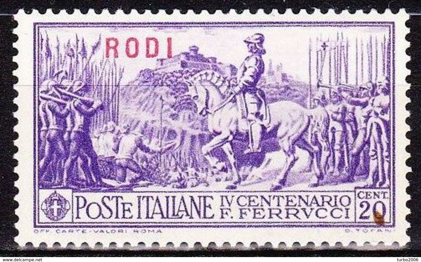 DODECANESE 1930 Stamp Of Italy Ferruci 20 Cents Violet With Black Overprint RODI  Vl. 33 MH - Dodekanesos