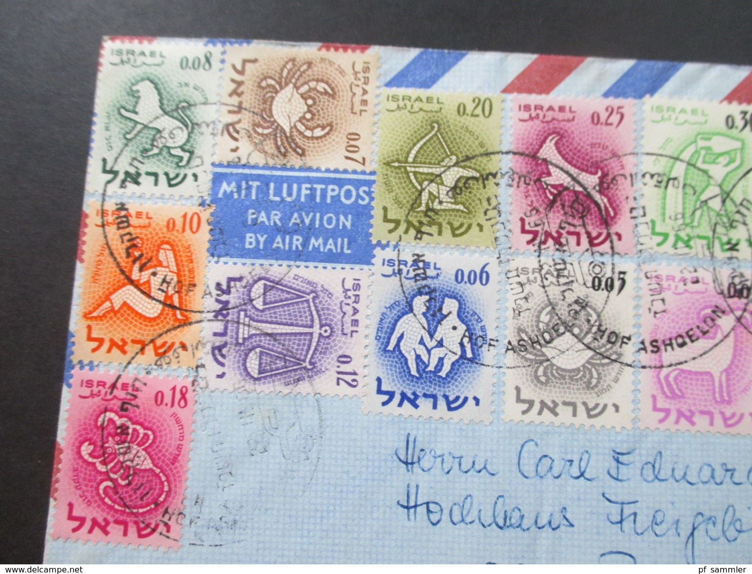 Israel 1966 Beleg Mit Schöner Buntfrankatur Mit 15 Marken!! Luftpost Nach Bremerhaven - Briefe U. Dokumente