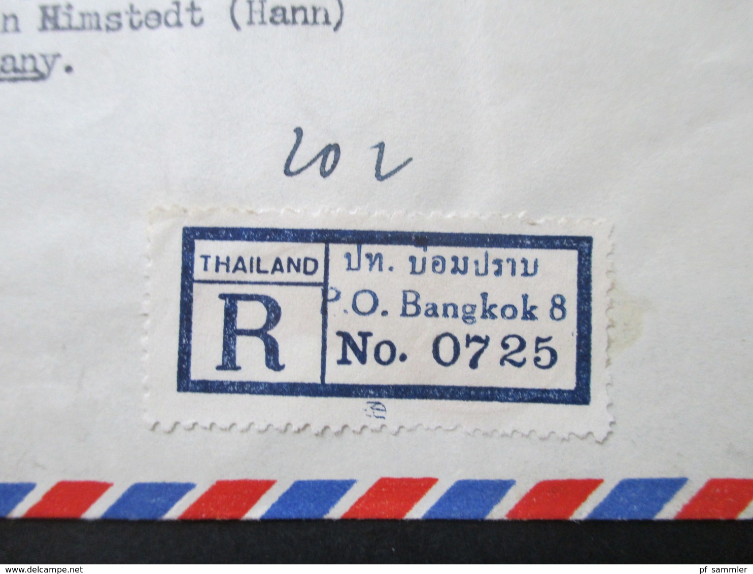 Thailand 1956 Registered Air Mail P.O. Bangkok 8 No 0725 Marken Rückseitig! Einschreiben - Thailand