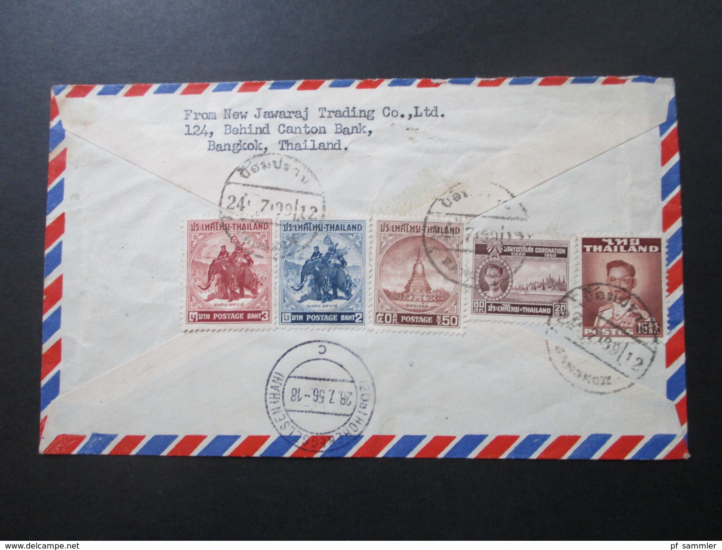 Thailand 1956 Registered Air Mail P.O. Bangkok 8 No 0725 Marken Rückseitig! Einschreiben - Thailand