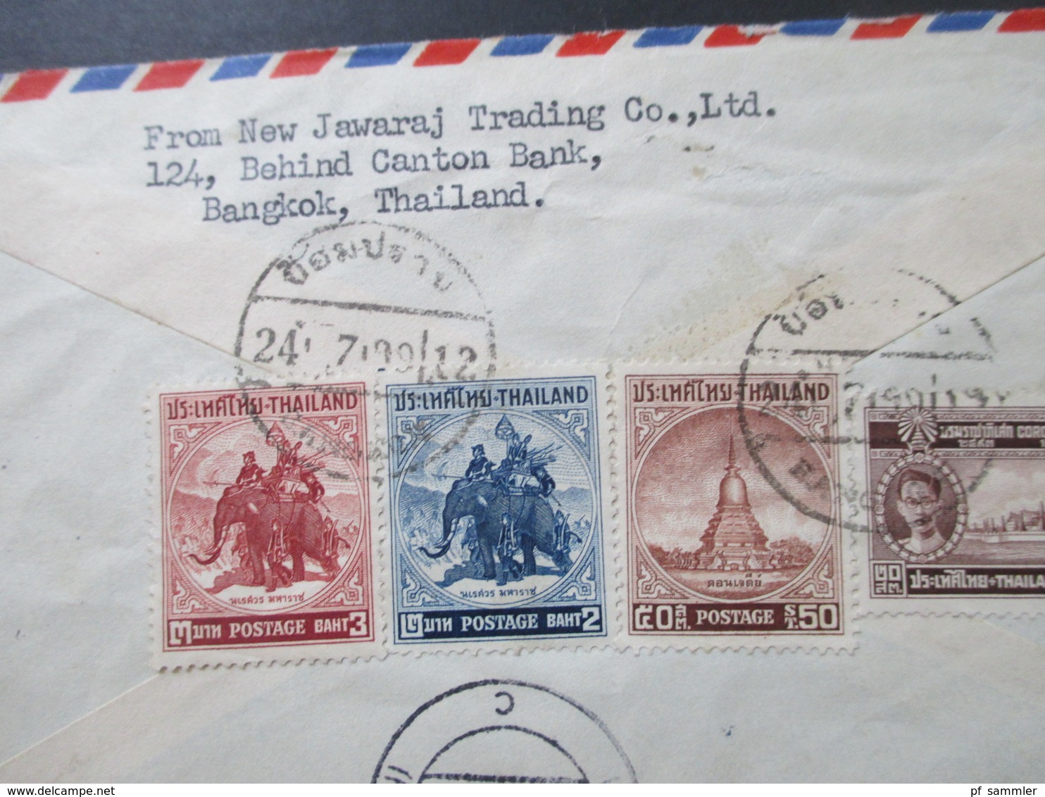 Thailand 1956 Registered Air Mail P.O. Bangkok 8 No 0725 Marken Rückseitig! Einschreiben - Thailand