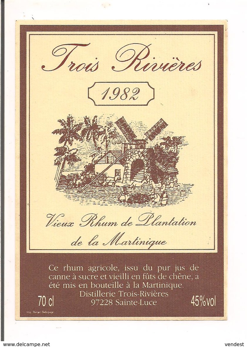 Etiquette   RHUM TROIS RIVIERES - 1982 - Vieux Rhum De Plantation   -Sainte Luce -  MARTINIQUE - - Rhum