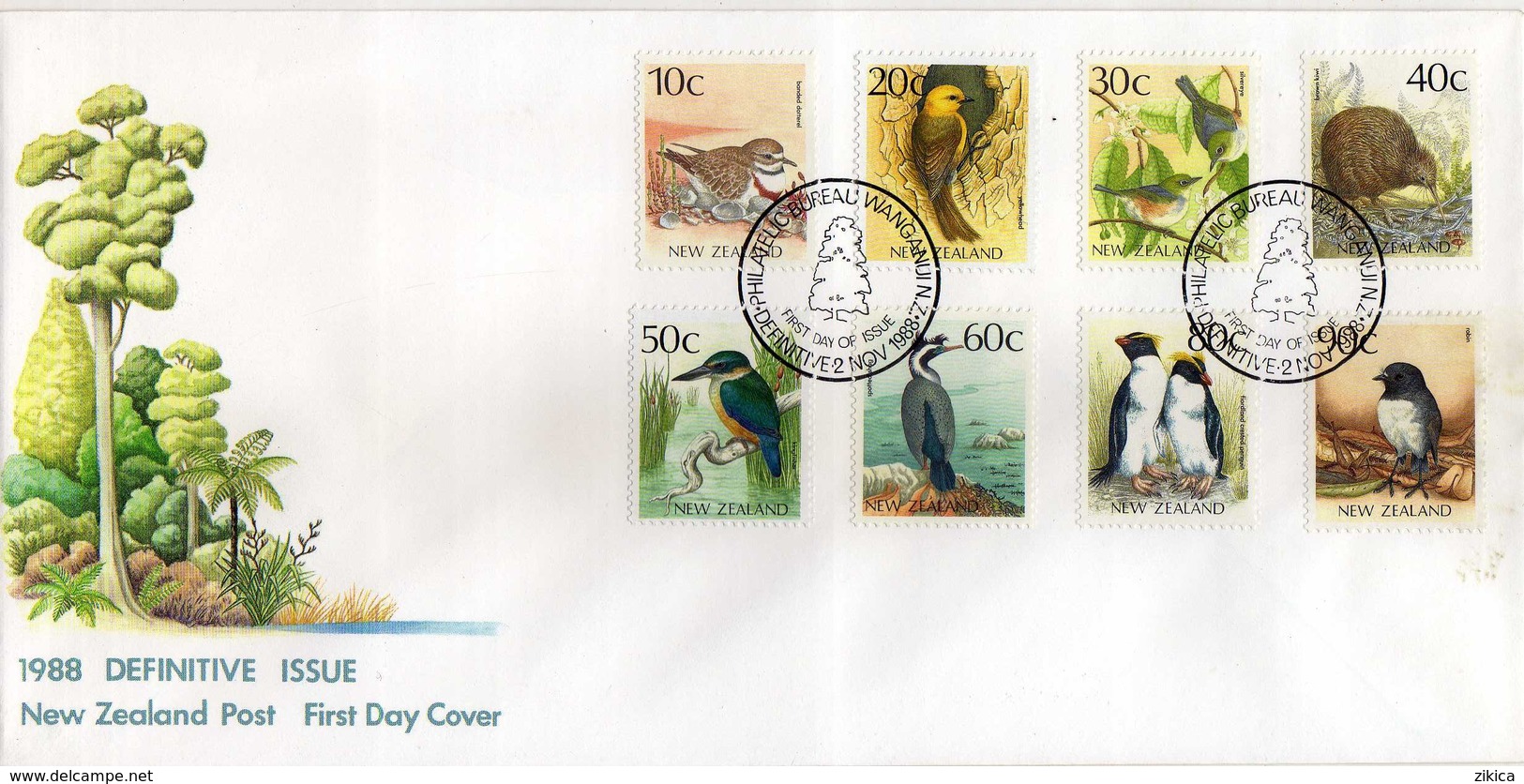 New Zealand > FDC 1988 DEFINITIVE ISSUE - Birds - FDC