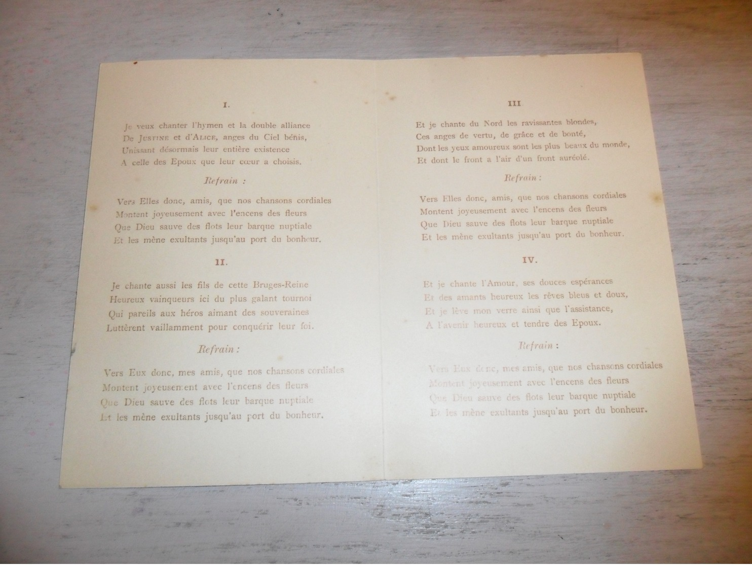 Document ( 400 ) Chanson Zang Lied Huwelijkslied Mariage Huwelijk Pauwels - D' Hoore  Pauwels - Braet  Blankenberge 1897 - Chant Soliste