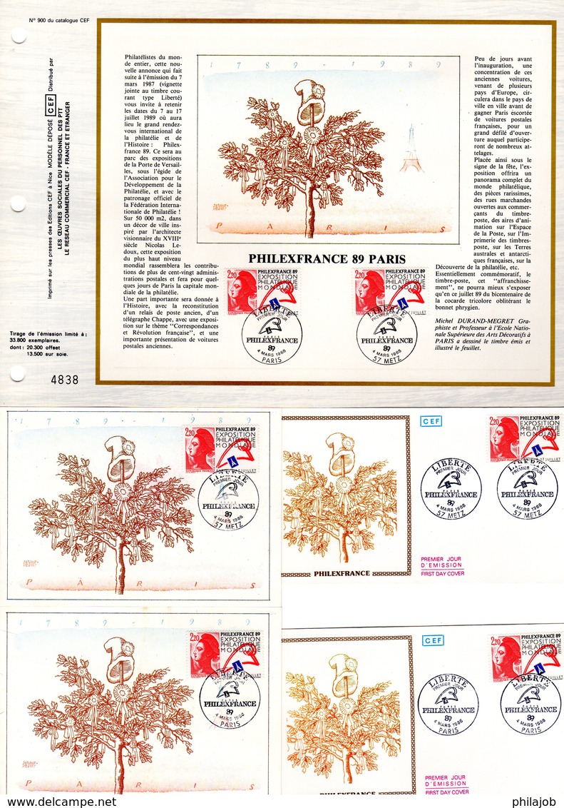 " PHILEXFRANCE 89 " Sur LOT (Feuillet CEF + 2 Enveloppes 1er Jour + 2 Cartes Maximum) De 1988 N°YT 2524 Parf état FDC CM - Non Classés