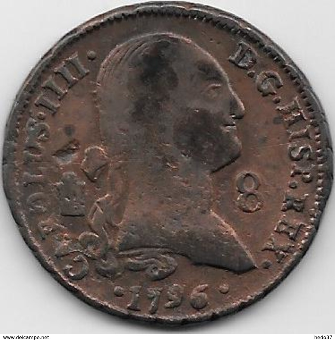 Espagne - 8 Maradevis - 1796 - Cuivre - First Minting